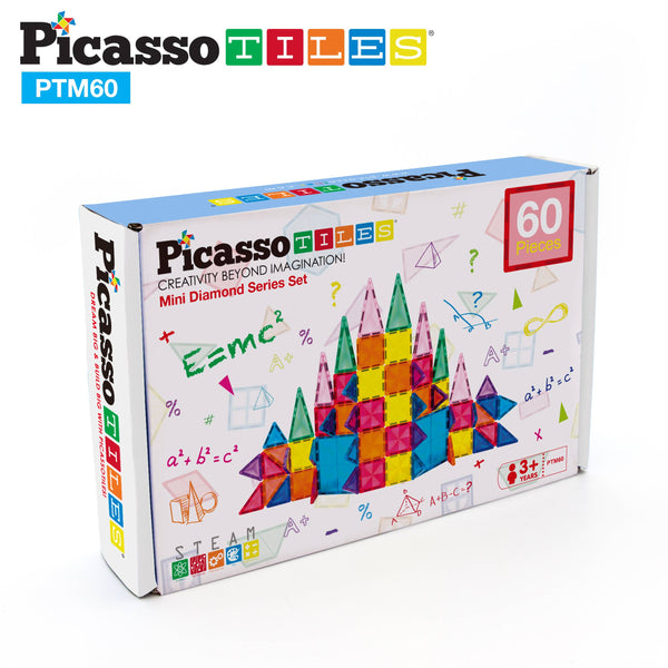 PicassoTiles - Mini 60 Piece 3D Magnetic Building Blocks - Mini Diamond Series