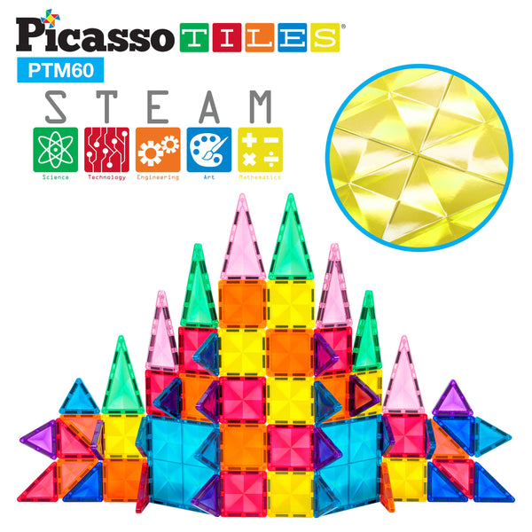 PicassoTiles - Mini 60 Piece 3D Magnetic Building Blocks - Mini Diamond Series