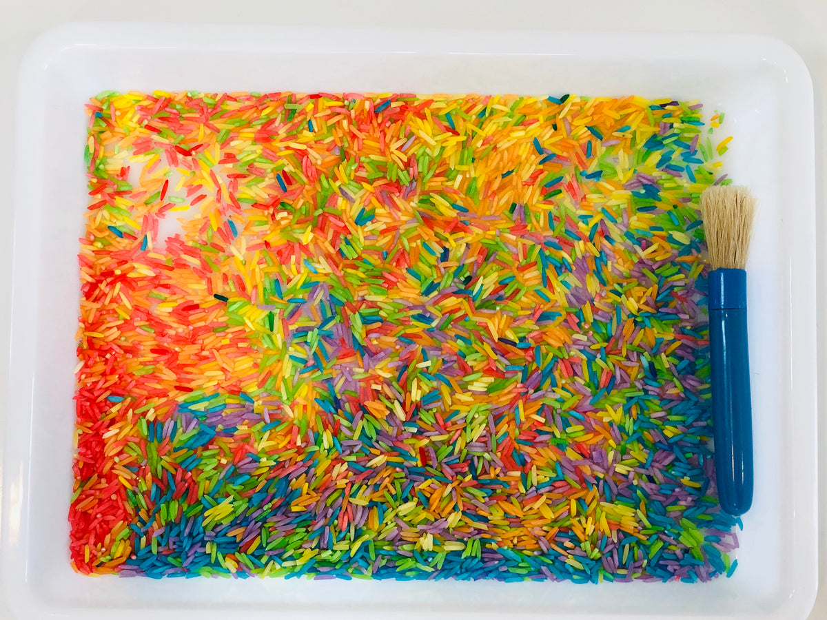Raising Dragons Sensory Writing Tray with Brush and Rainbow Rice