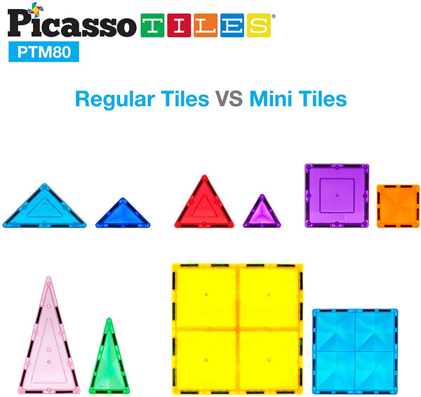 PicassoTiles - Mini 80 Piece 3D Magnetic Building Blocks - Mini Diamond Series