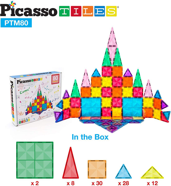 PicassoTiles - Mini 80 Piece 3D Magnetic Building Blocks - Mini Diamond Series